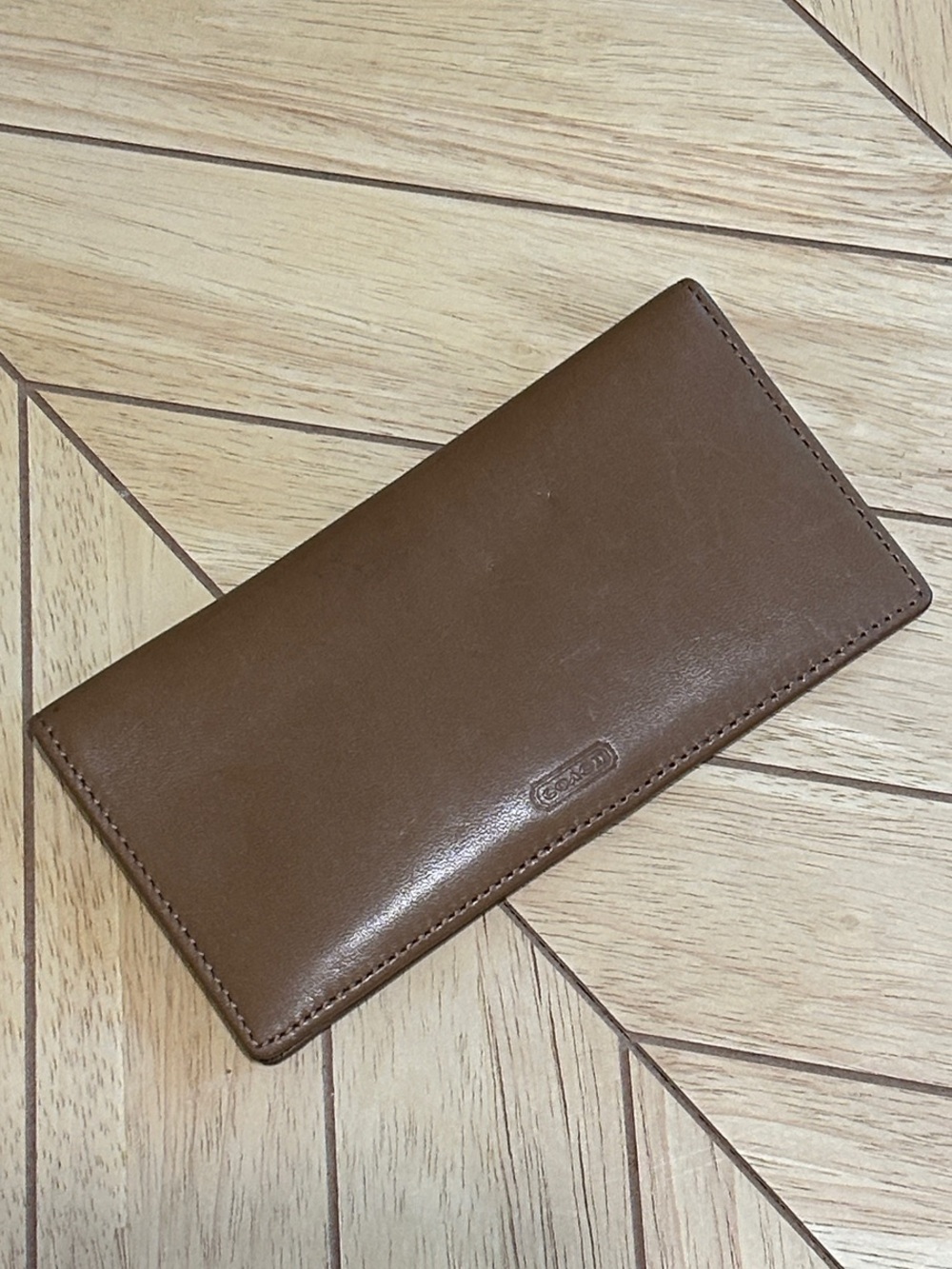 Coach Tan Leather Long Wallet with Embossed Logo